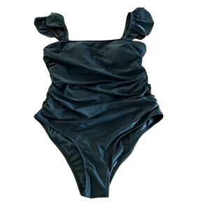 Hilinker Black one piece Swimsuit with Shoulder Ruffle NWT Woman Size Medium